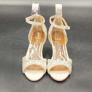 XYD white rhinestone peep toe kitten low heels slip on ankle strap sandals shoes